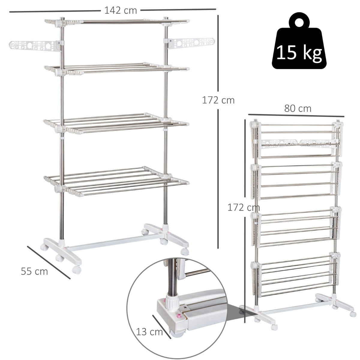 4 Layers Folding Cloth Hanger Stand-White/Silver