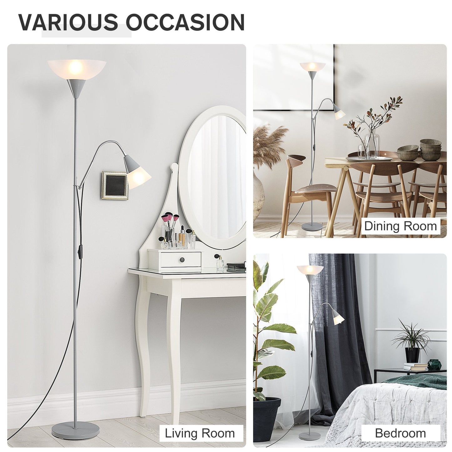 Modern Steel Duo-Head Floor Reading Lamp for Living Room Silver
