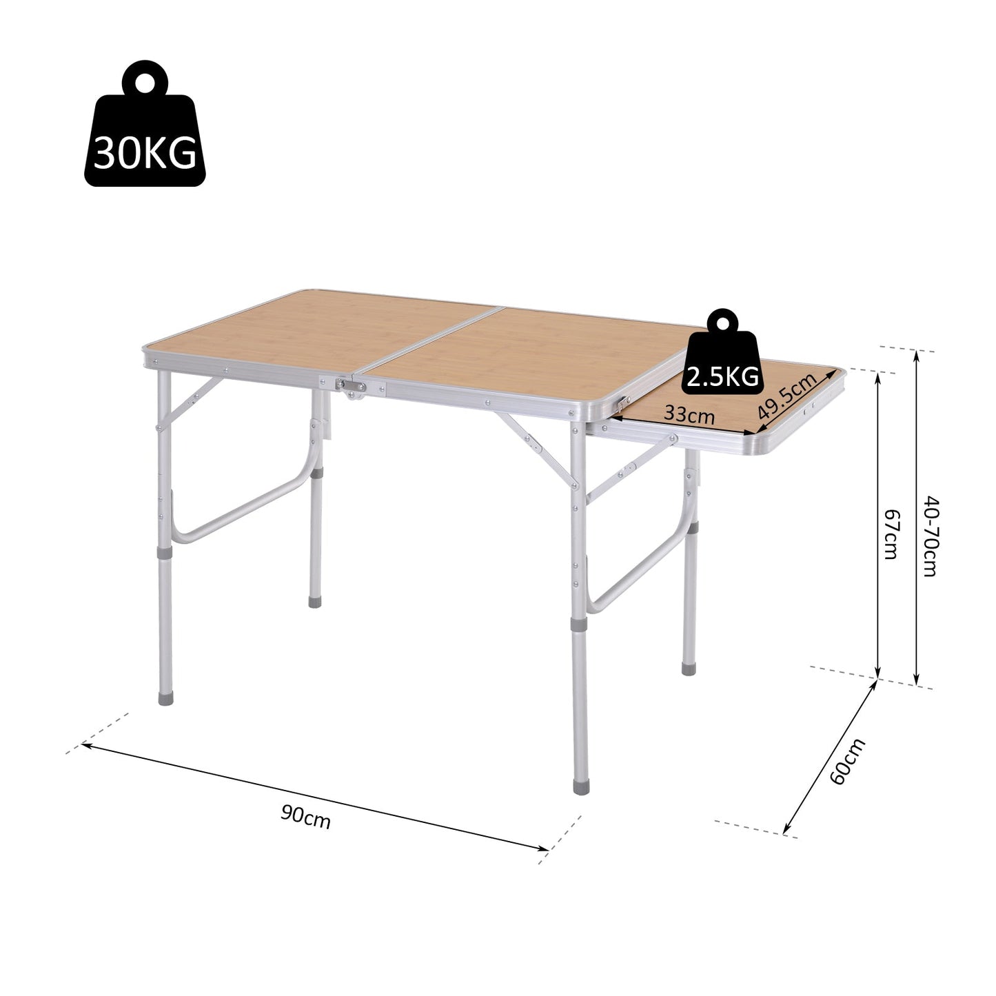 3ft Aluminium MDF-Top Folding Picnic Table Portable Camping Table