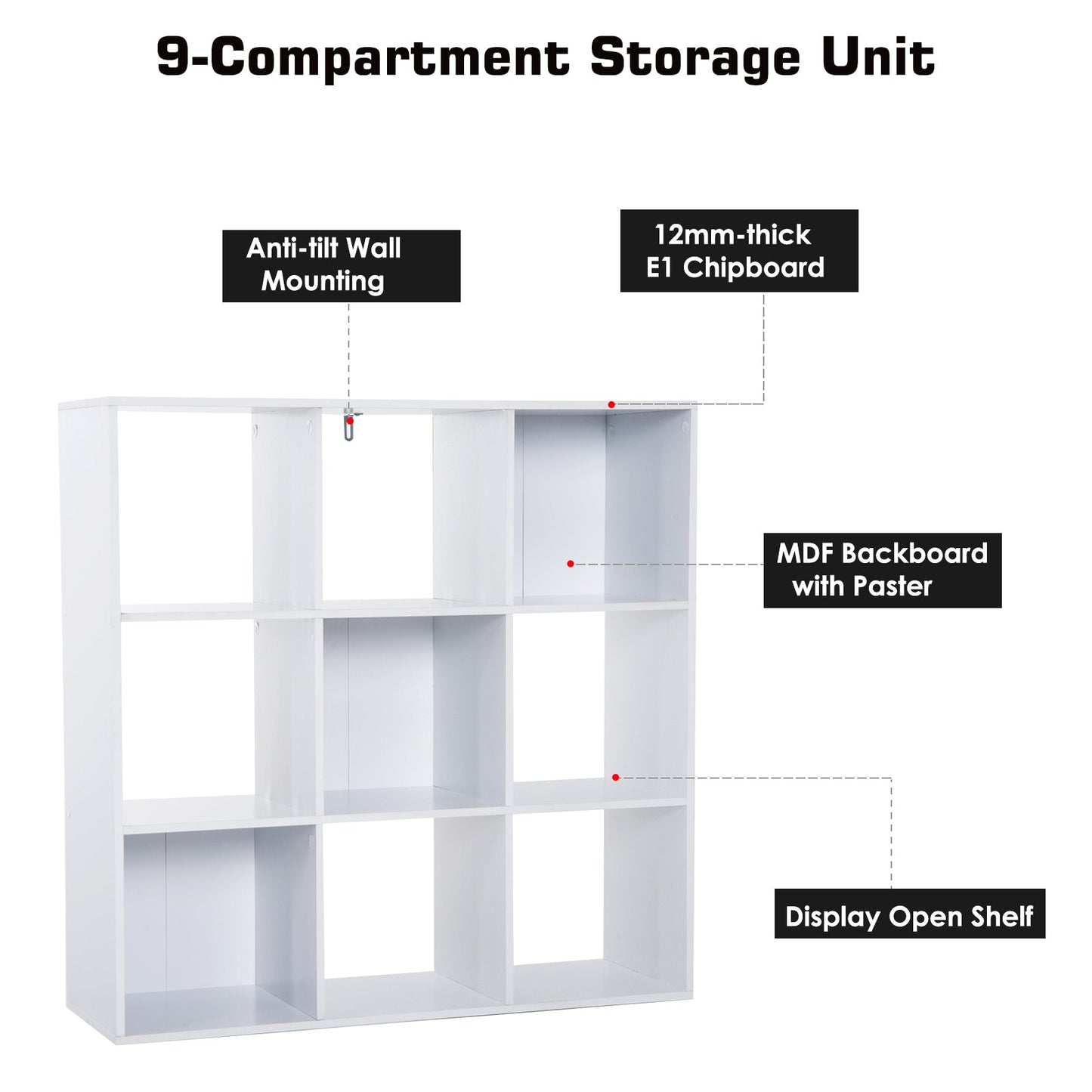 9 Compartments Storage Cabinet,Chipboard-White
