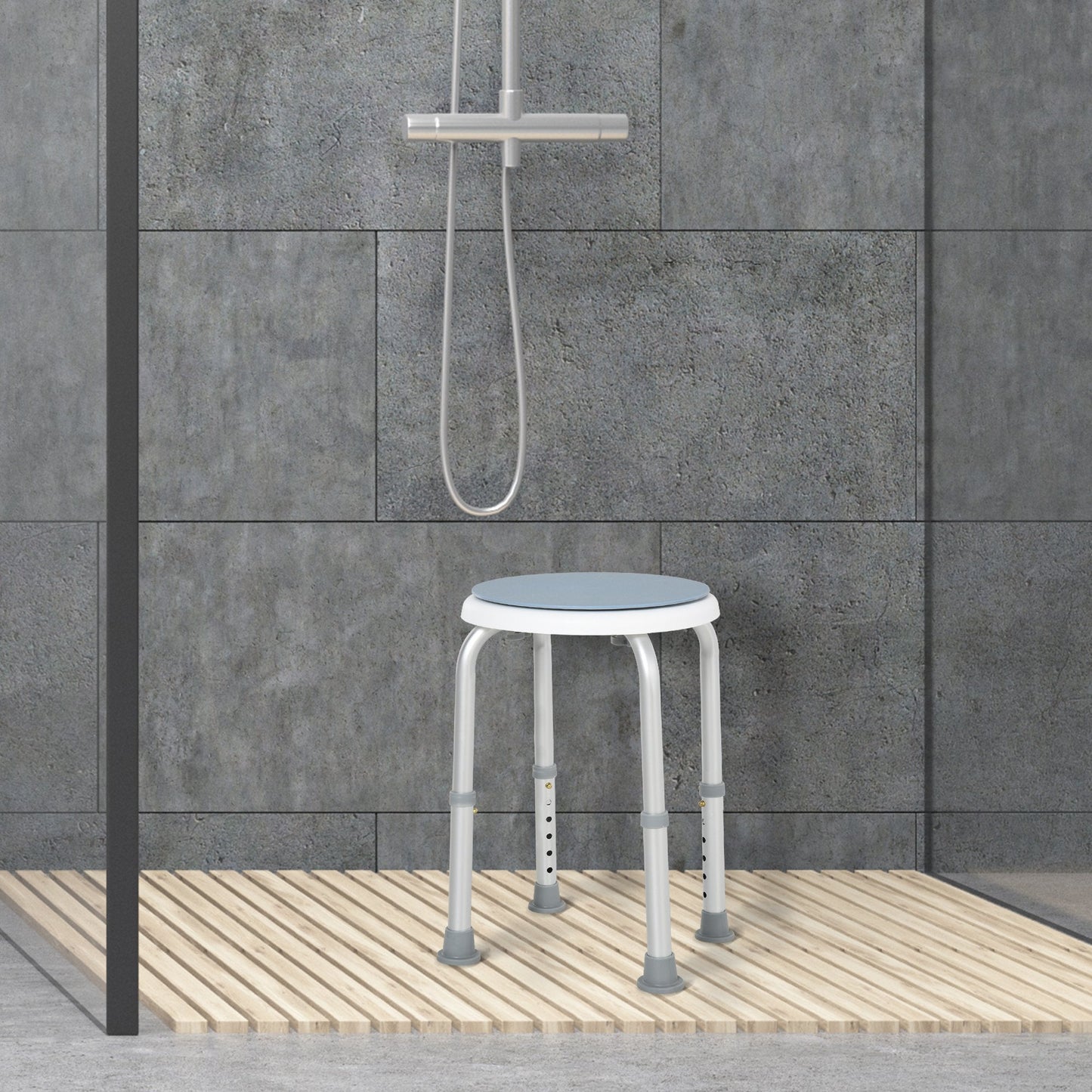 Aluminium 360Â°Swivel Shower Stool â€“ Blue & White