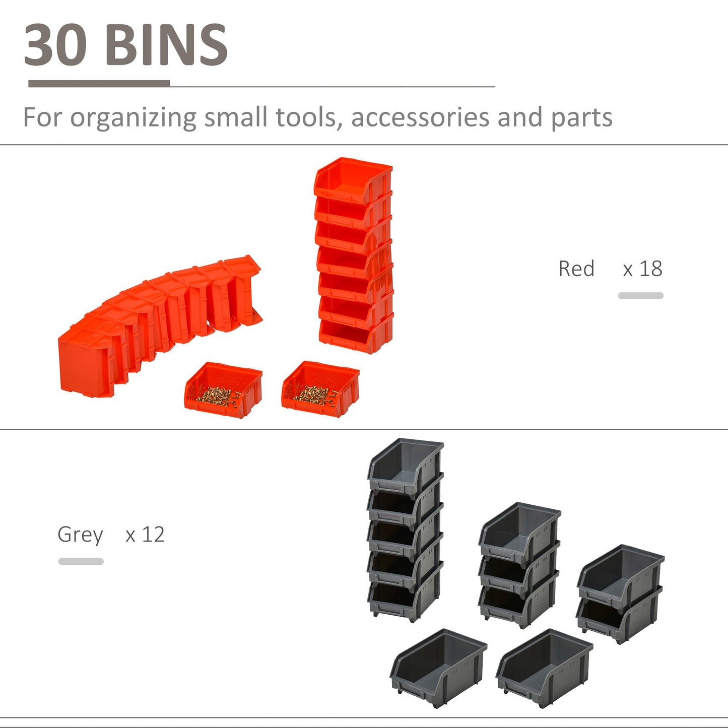PP Wall Mounted 30-Compartment Tool Hardware Organiser Red/Grey