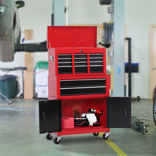 Metal ToolboxTrolley Portable Chest Box Rollcab Cabinet Garage Storage 6 Drawers-Black/Red