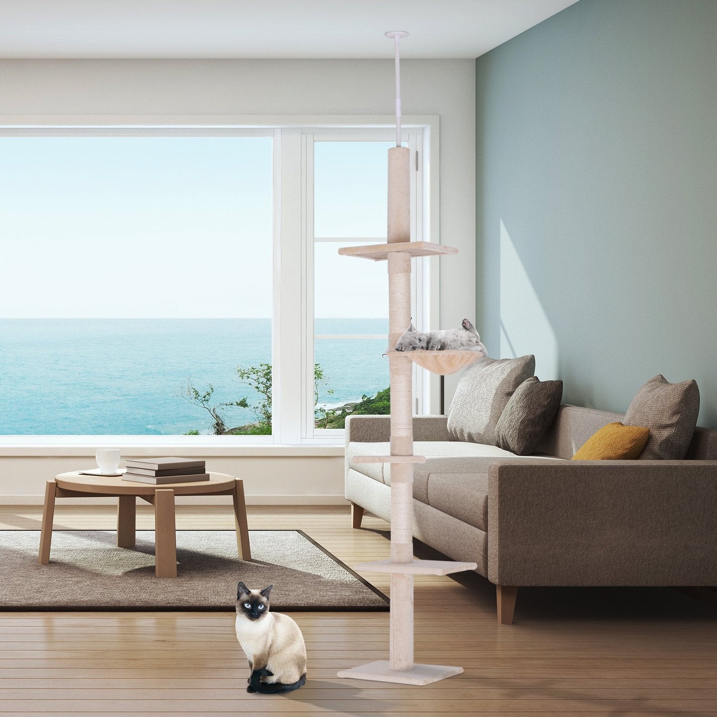 230-260cm Cat Climbing Tree 5-Tier Kitty Activity Center Scratching Post