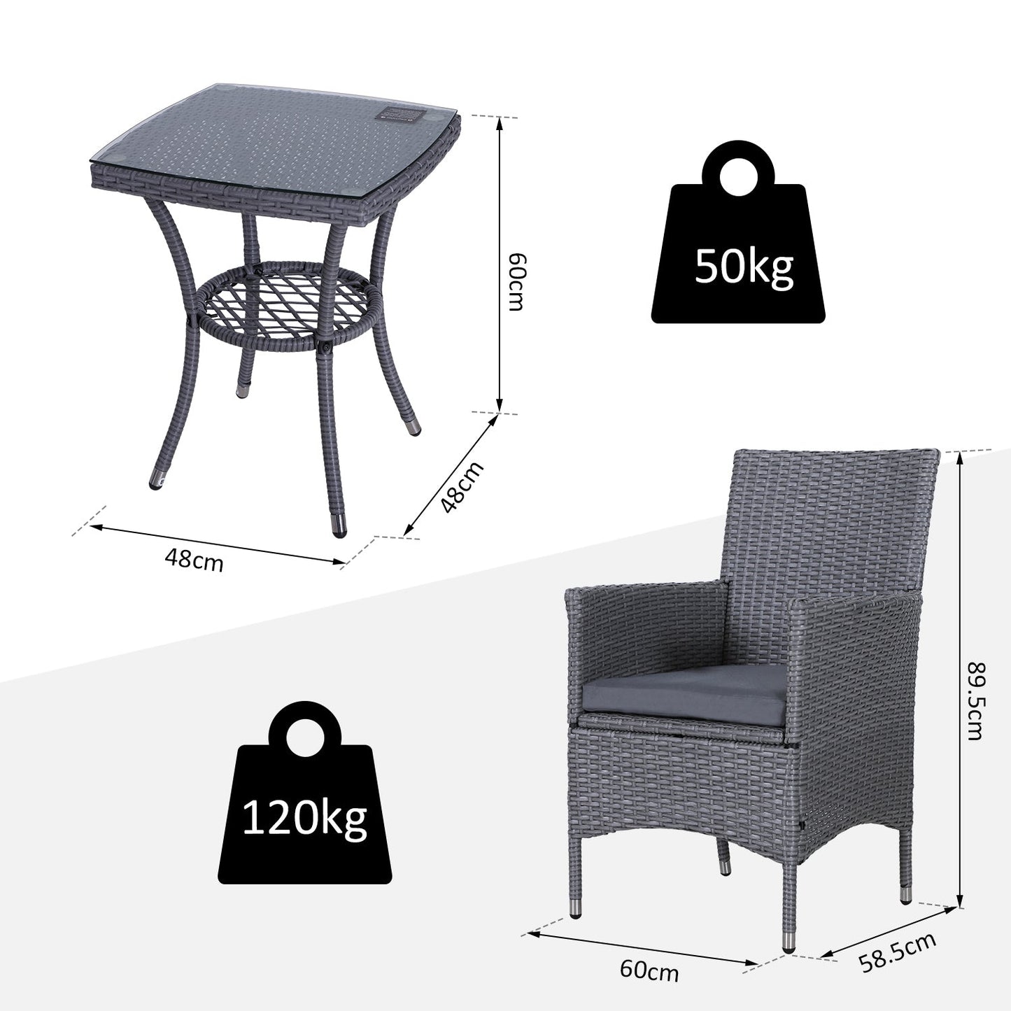 3pc Rattan Coffee Table Set-Grey