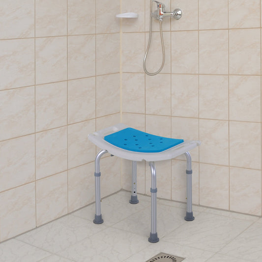 Adjustable Aluminium Bath Stool Shower Non-Slip w/ Shower Hole Blue