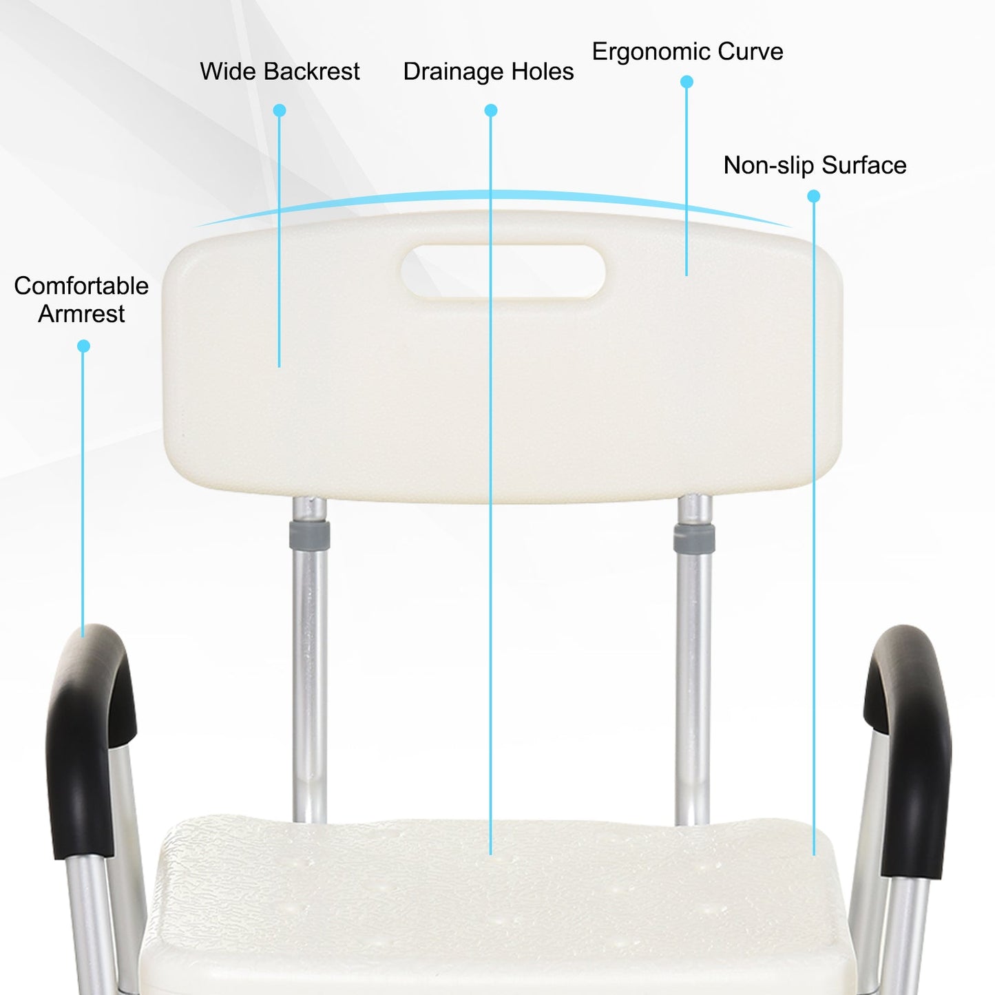 Adjustable Shower Bench with Adjustable Back and Armrest