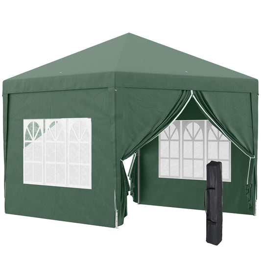 3 x 3m Pop Up Gazebo, Wedding Party Canopy Tent Marquee with Carry Bag and Windows, Green