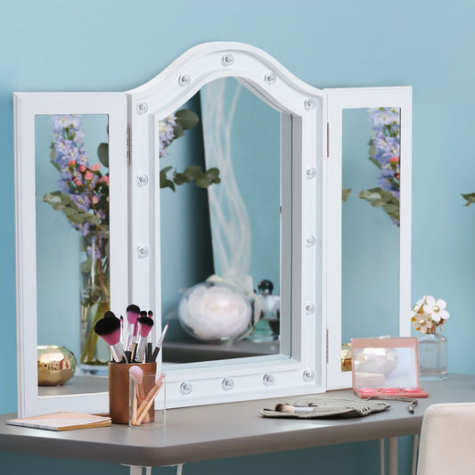 MDF Tri-Fold LED Vanity Mirror w/ 16 Spotlights White