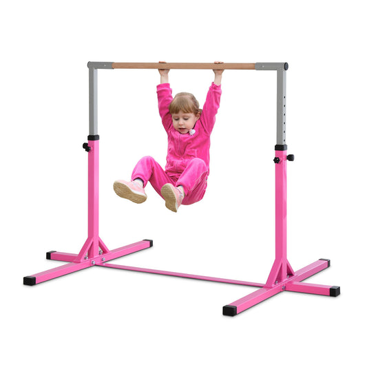 Steel Frame Adjustable Horizonal Gymnastics Bar for Kids Pink