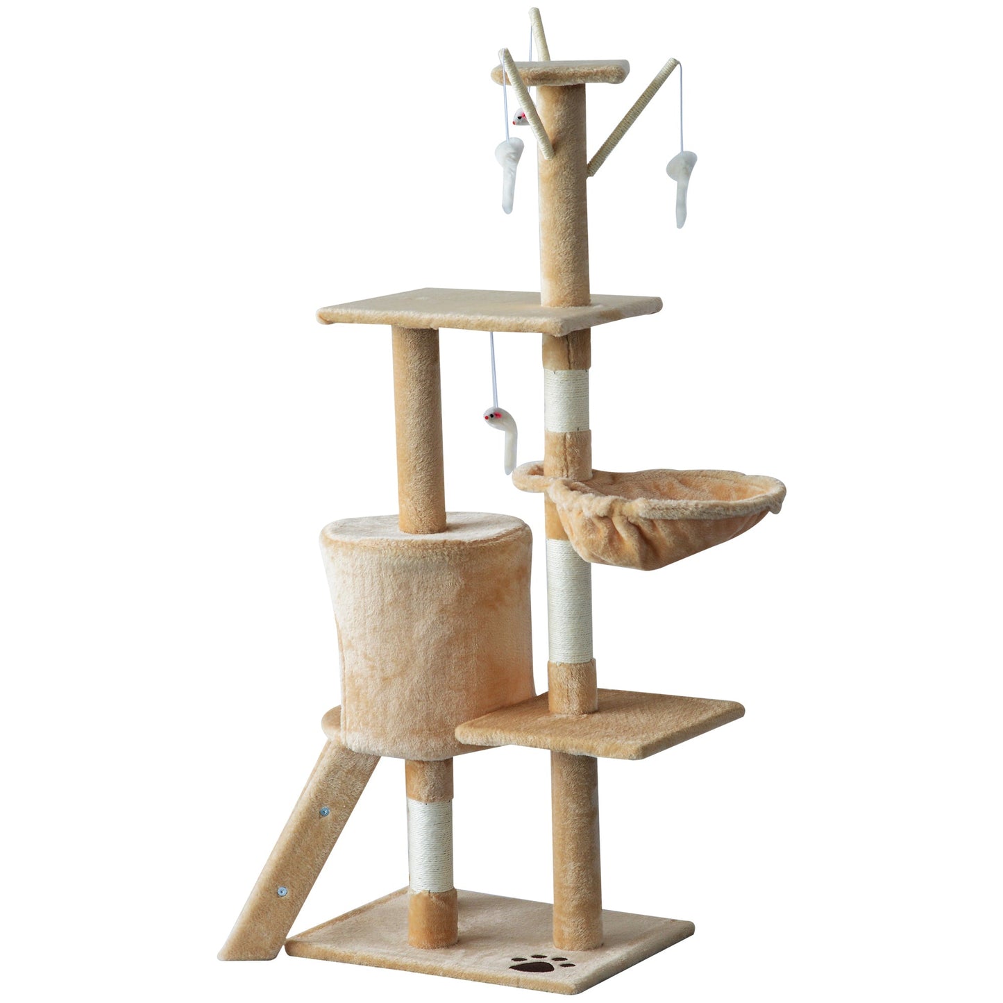 Cat Scratching Post 5-tier Tall Beige Condo Kitty Activity Centre Scratcher Climbing Tree with Toys Beige