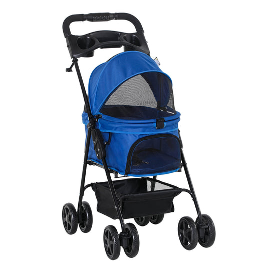 Pet Stroller No-Zip Foldable Travel Carriage with Brake Basket Adjustable Canopy