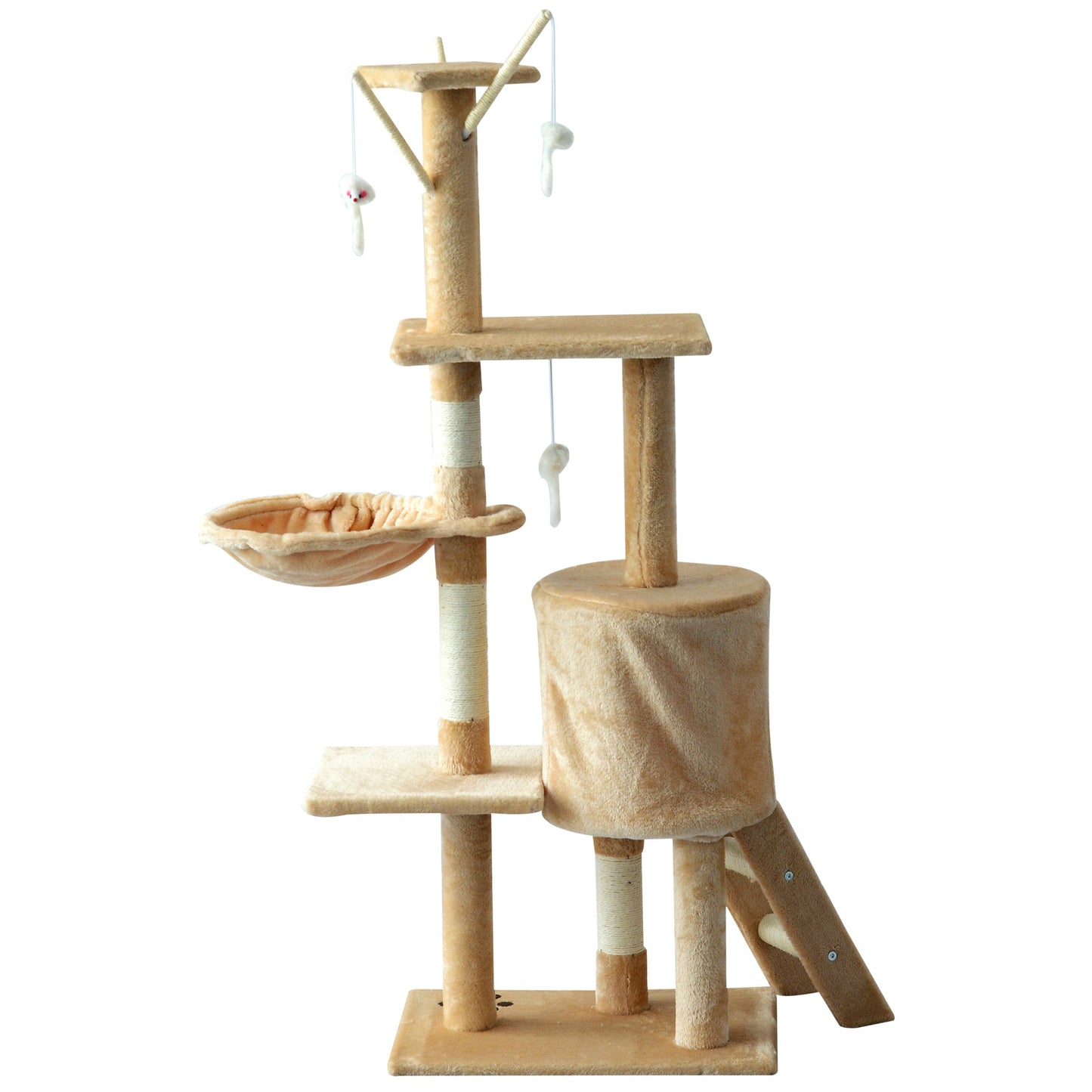 Cat Scratching Post 5-tier Tall Beige Condo Kitty Activity Centre Scratcher Climbing Tree with Toys Beige