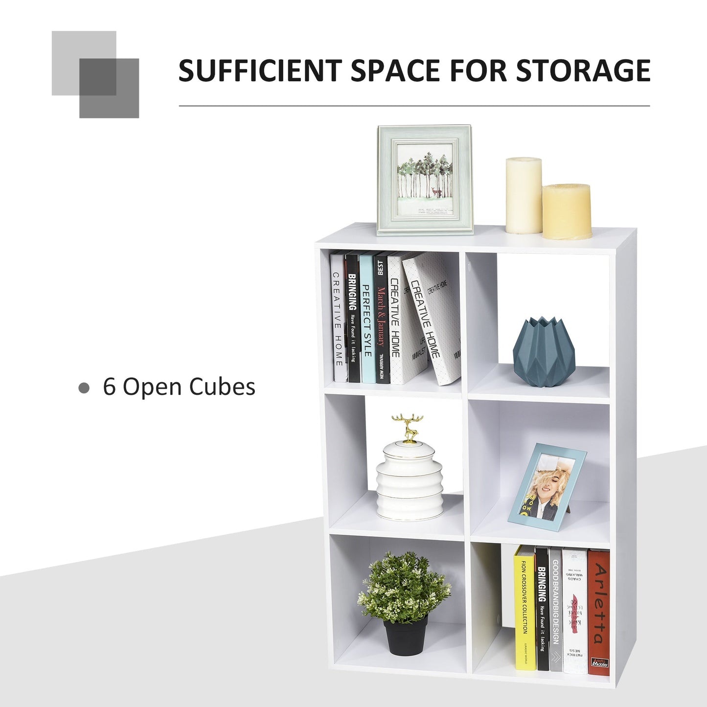 6 Cubes Shelving Cabinet, Particle Board-White