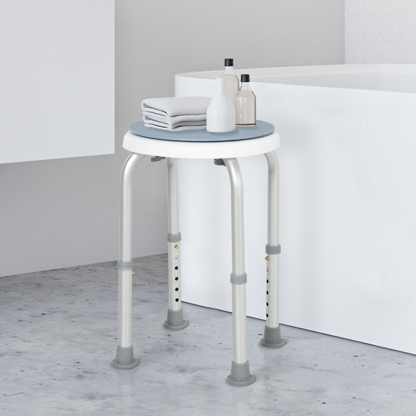 Aluminium 360Â°Swivel Shower Stool â€“ Blue & White