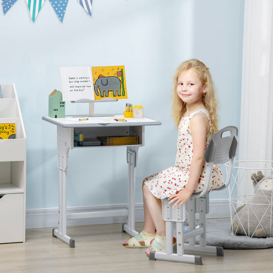 Kids Desk and Chair Set, Height Adjustable Study Table Set, Grey