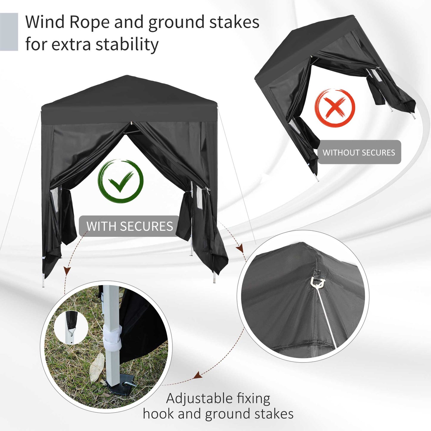 Pop Up Gazebo Canopy, size (2 x 2m)-Black