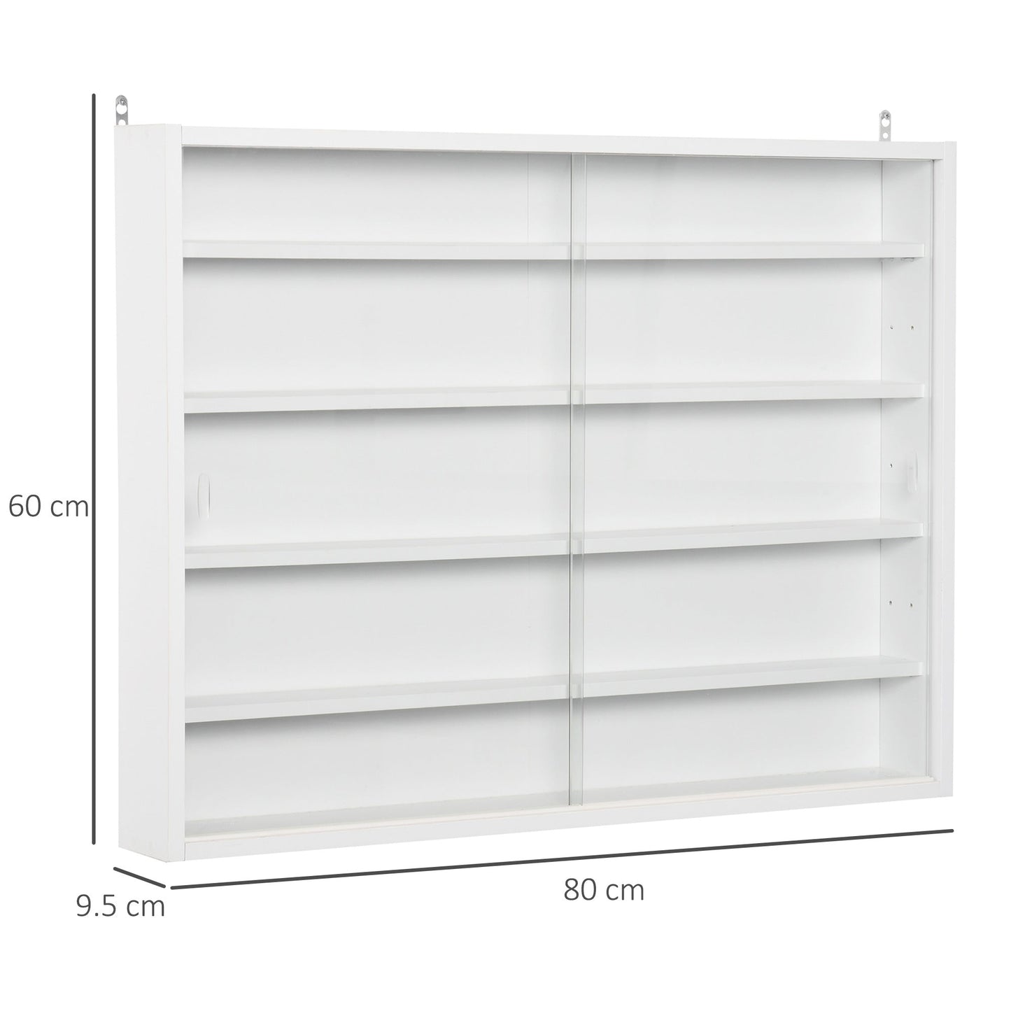5-Tier Wall Display Shelf Unit Cabinet w/ Adjustable Shelves Glass Doors White