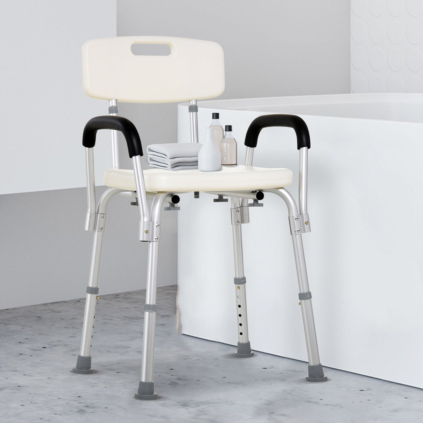 Adjustable Shower Bench with Adjustable Back and Armrest