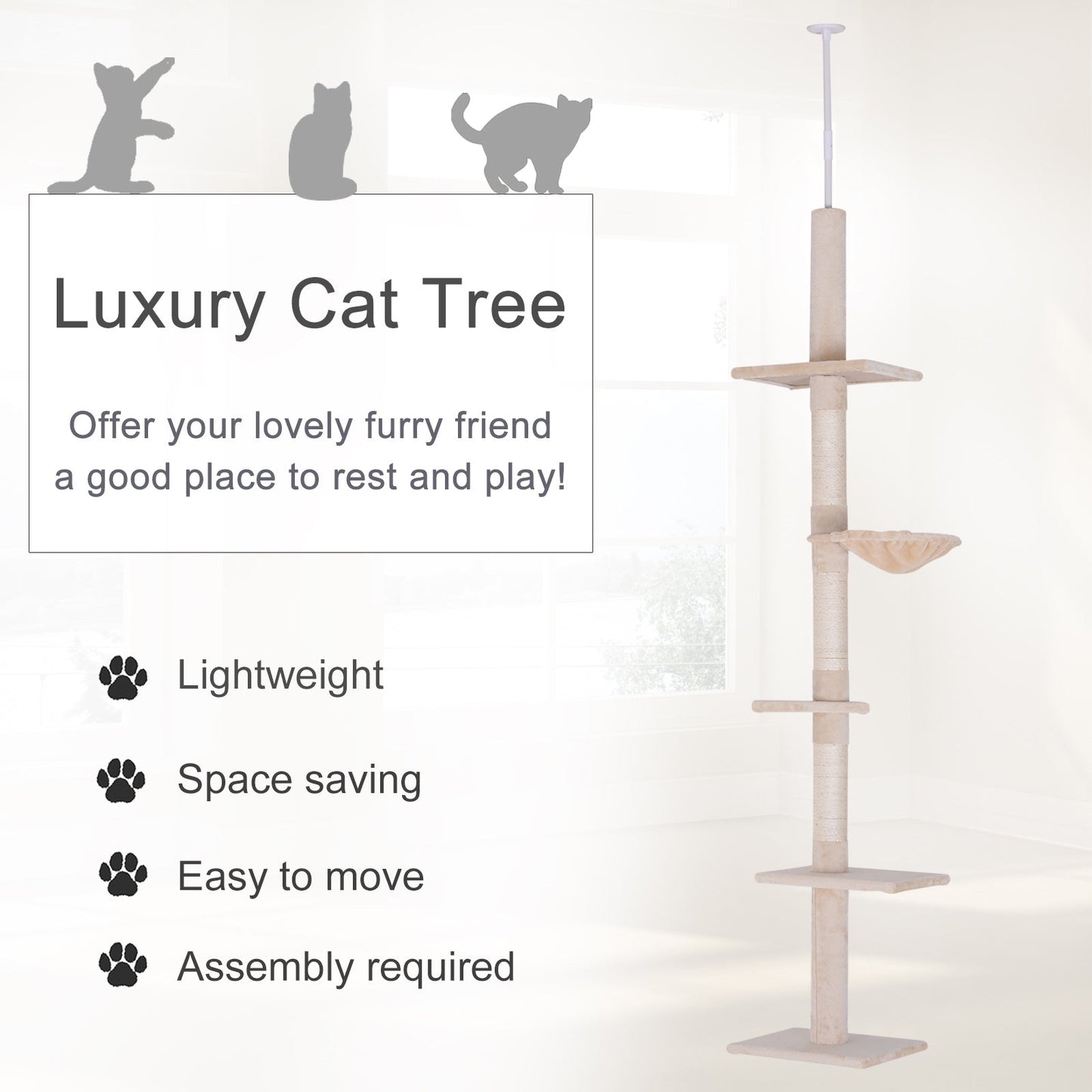 230-260cm Cat Climbing Tree 5-Tier Kitty Activity Center Scratching Post
