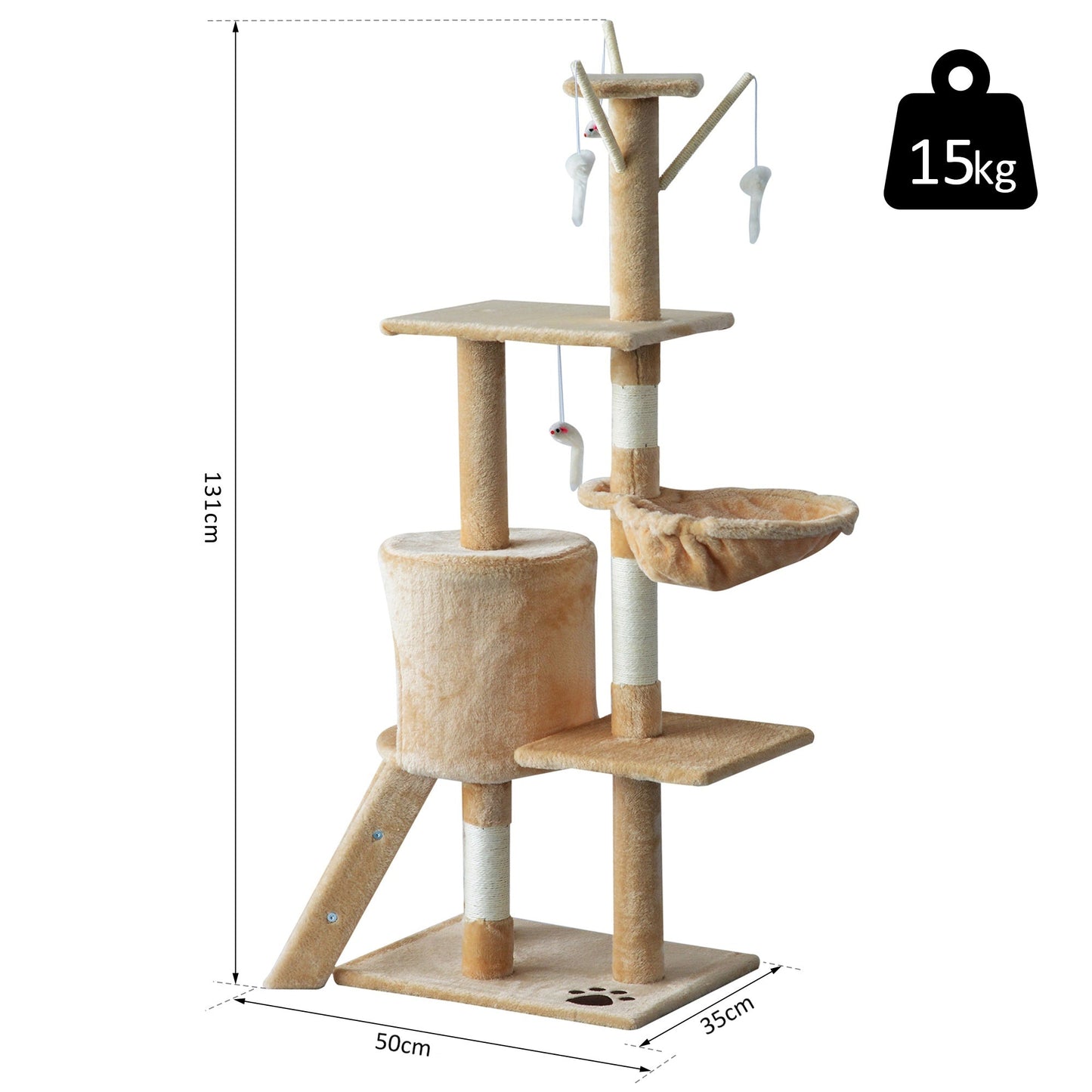 Cat Scratching Post 5-tier Tall Beige Condo Kitty Activity Centre Scratcher Climbing Tree with Toys Beige