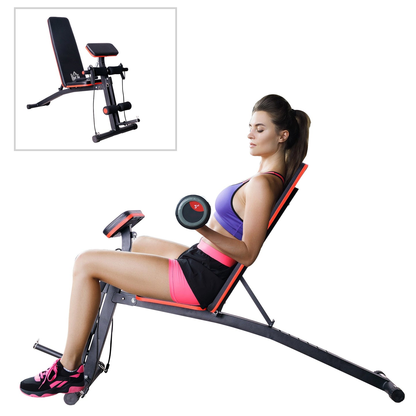 Foldable Exercise Bench, 6 Levels Adjustment-Black/Red