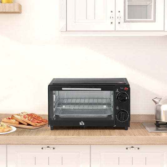 Convection Mini Oven, 9L Countertop Electric Grill, Toaster Oven with Adjustable Temperature, Timer, Baking Tray and Wire Rack, 750W
