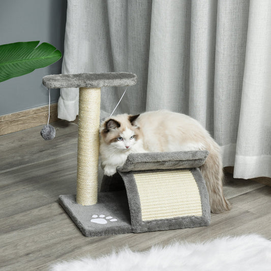 Cat Tree Plush Kitty Activity Center Top Bar Tunnel Dangling Ball Light Grey