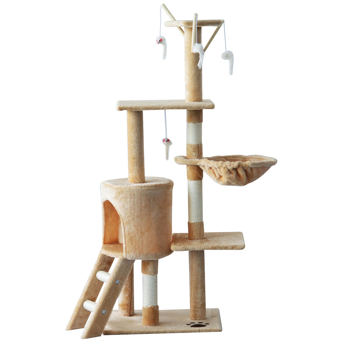 Cat Scratching Post 5-tier Tall Beige Condo Kitty Activity Centre Scratcher Climbing Tree with Toys Beige