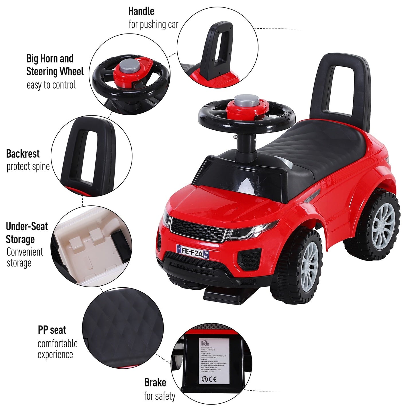 3-in-1 Ride-On Car Walker Stroller Push-Along w/ Horn Wheel & Under Seat Storage Red