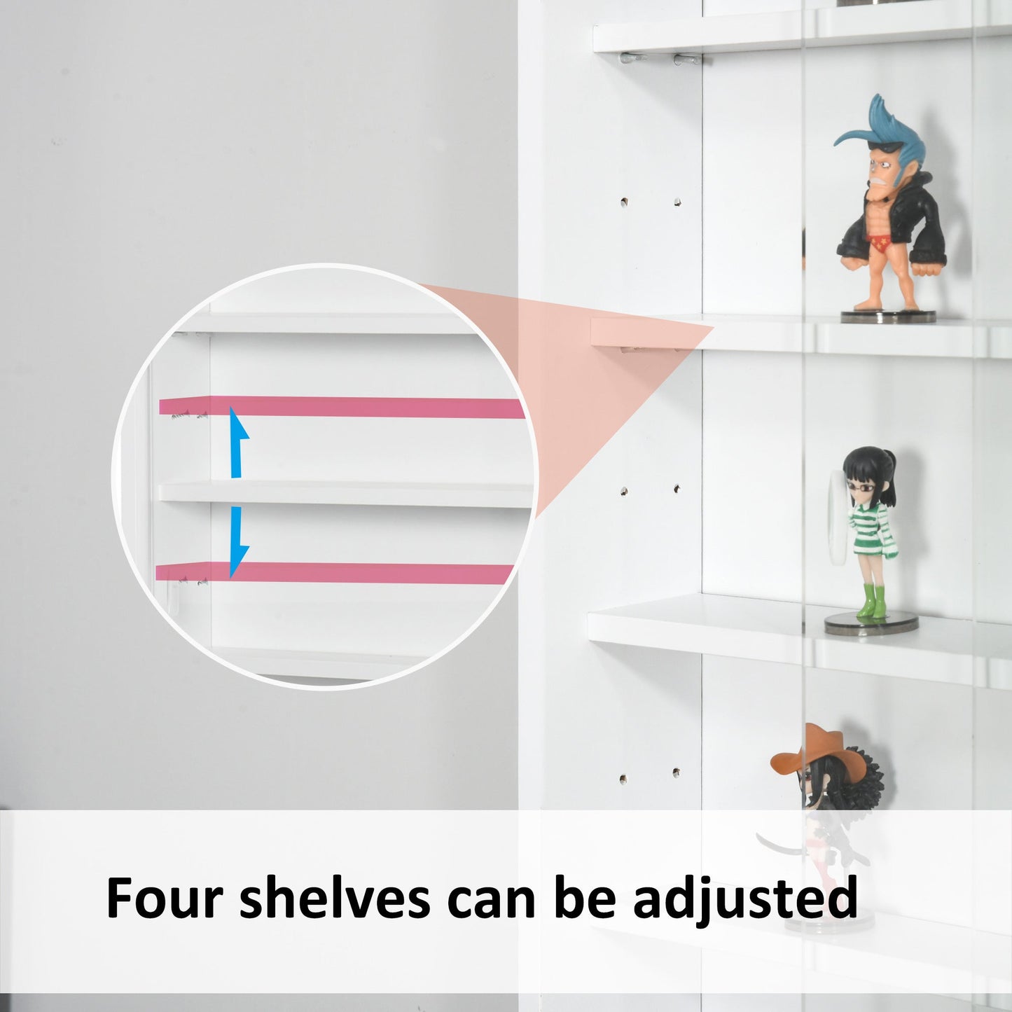 5-Tier Wall Display Shelf Unit Cabinet w/ Adjustable Shelves Glass Doors White