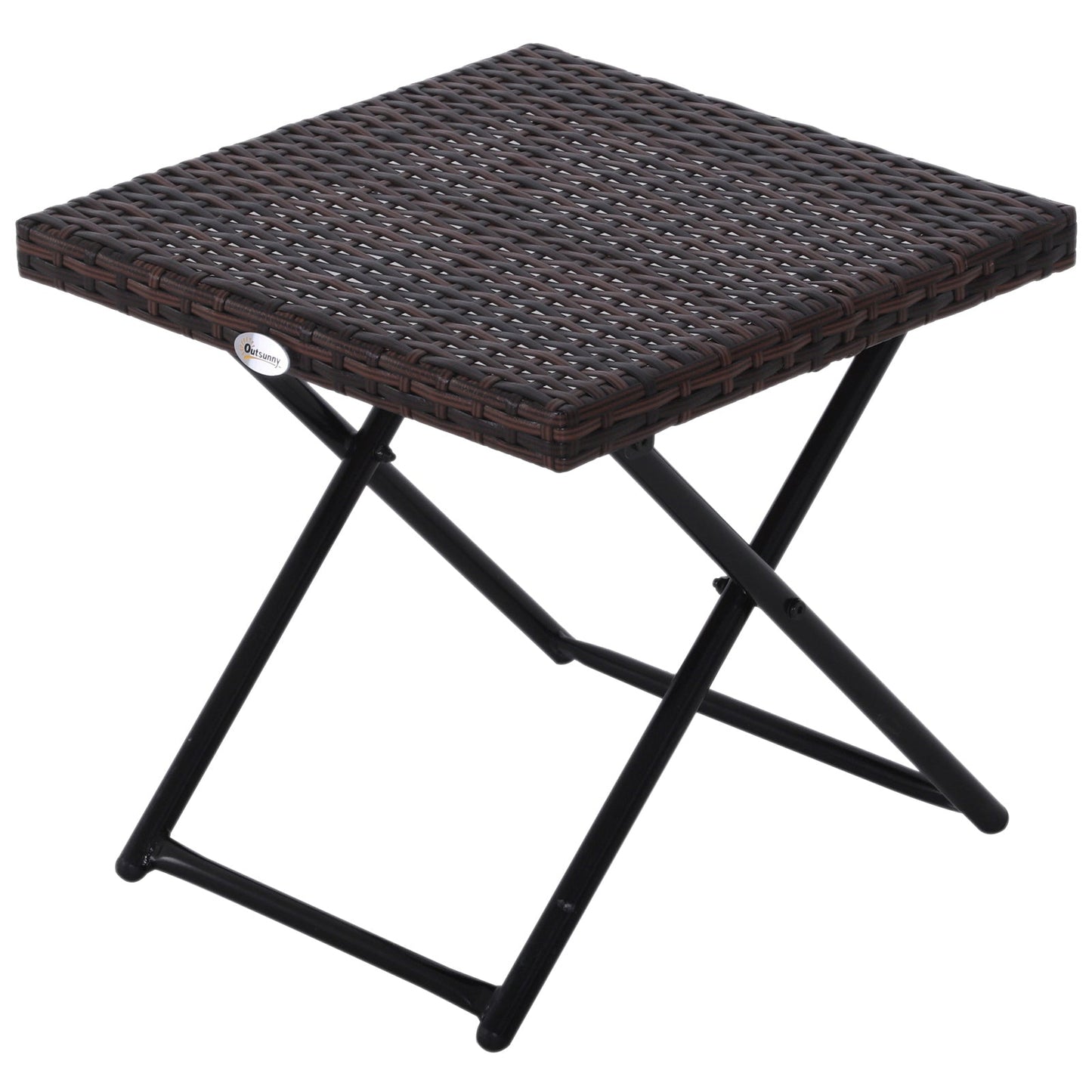 Folding Square Rattan Coffee Table, Steel Frame, 40Lx40Wx40H cm-Brown