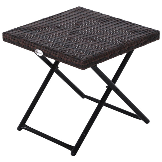 Folding Square Rattan Coffee Table, Steel Frame, 40Lx40Wx40H cm-Brown