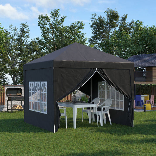 3 x 3m Pop-Up Outdoor Gazebo, with Removable Walls - Black