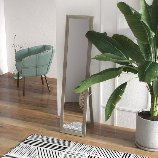 Rustic Full Length Mirror, Hanging and Freestanding Floor Mirror, Farmhouse Decorative Wall Mirror, for Living Room, Bedroom, 157 cm, Grey