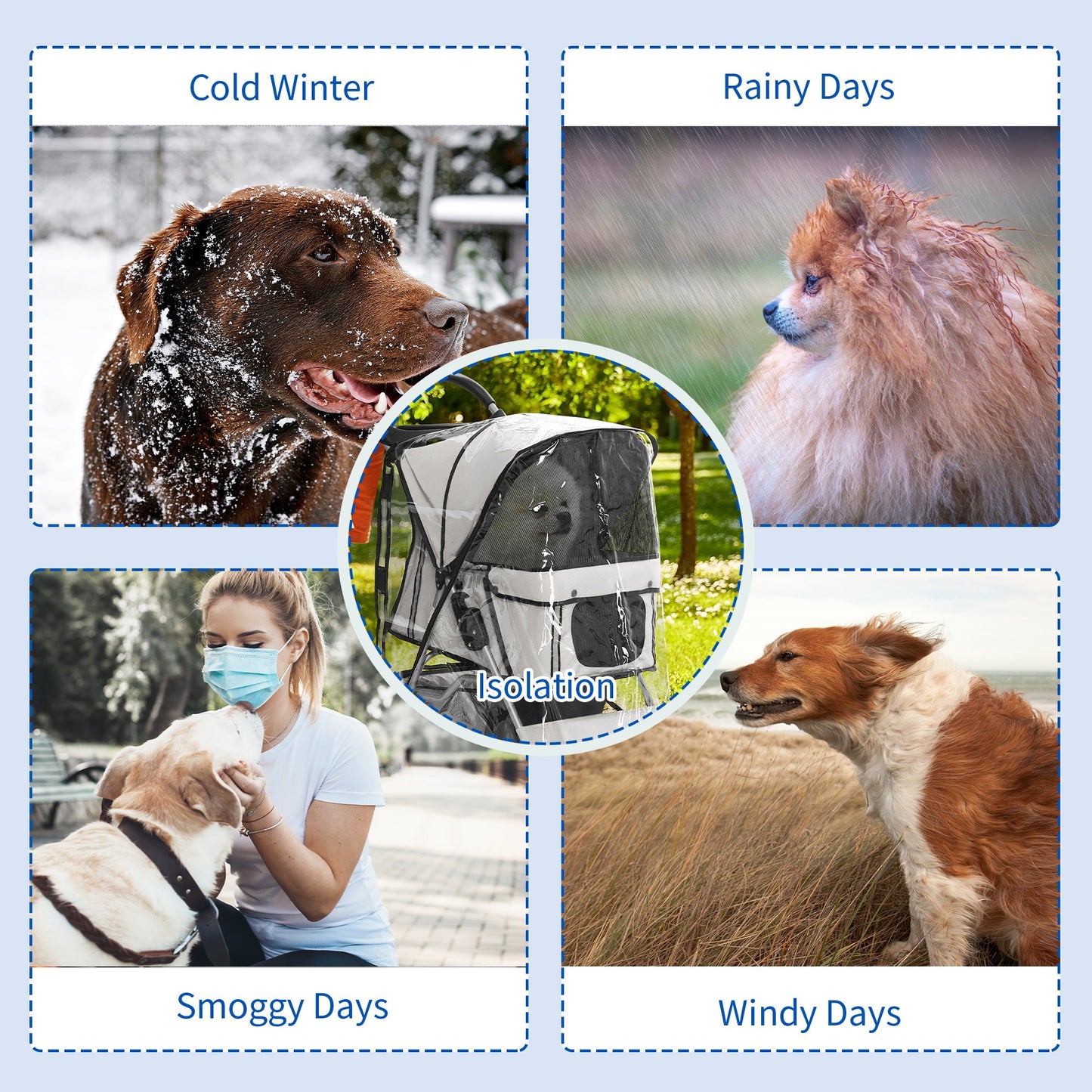 Dog Stroller Rain Cover, with Rear Entry