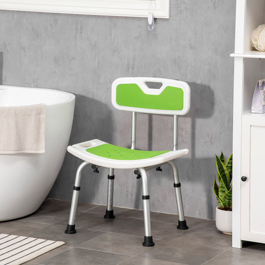 Shower Chair for the Elderly and Disabled, 6-Level Height Adjustable Shower Stool with Backrest, Curved Seat, Anti-slip Foot Pads and Shower Head Holder, Green