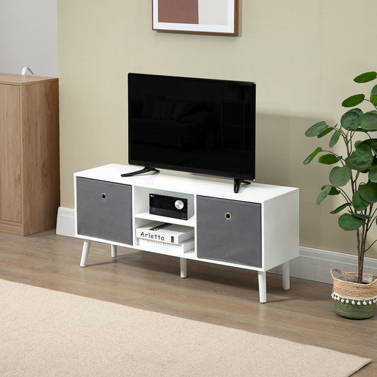 TV Cabinet Stand Unit for TVs up to 50'' Flat Screen with Foldable Drawers and Shelves, Entertainment Center for Living Room, Bedroom