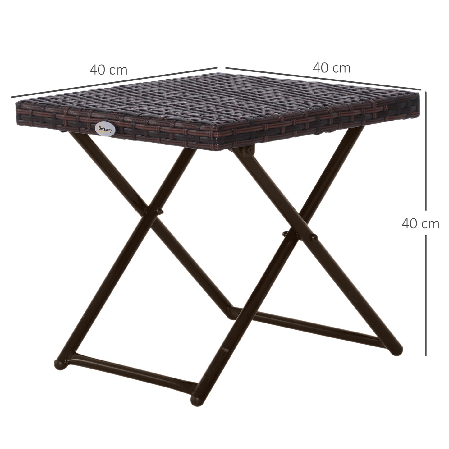 Folding Square Rattan Coffee Table, Steel Frame, 40Lx40Wx40H cm-Brown