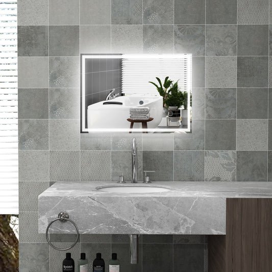 70 x 50cm LED Bathroom Mirror with Lights Dimmable Makeup Mirror Vanity Mirror with 3 Colour Smart Touch AntiFog