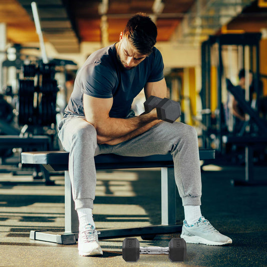 Rubber Dumbbell Sports Hex Weights Sets Home Gym Fitness Hexagonal Dumbbells Kit Weight Lifting Exercise (2 x 5kg) 2x5kg Ergo Workout Pair