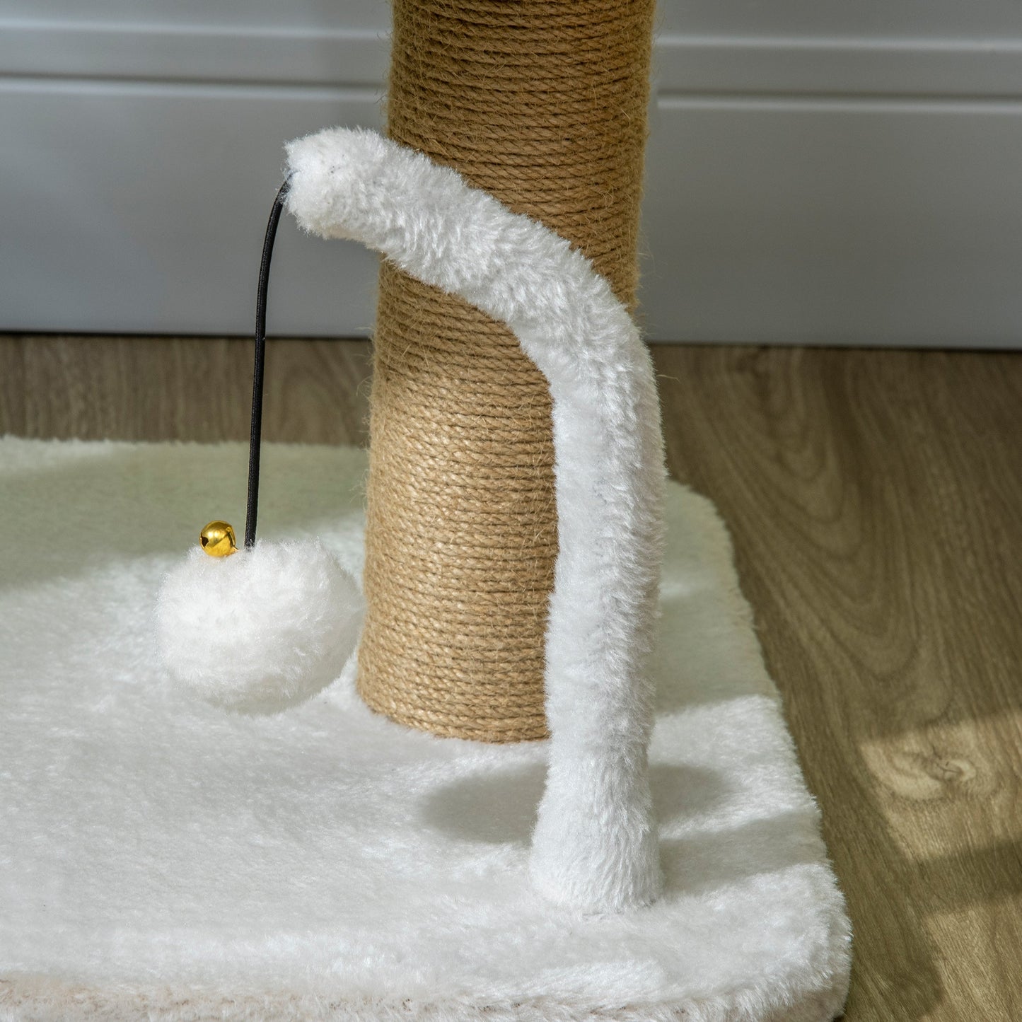 42cm Indoor Cat Tree, with Toy Balls, Jute Scratching Post - White