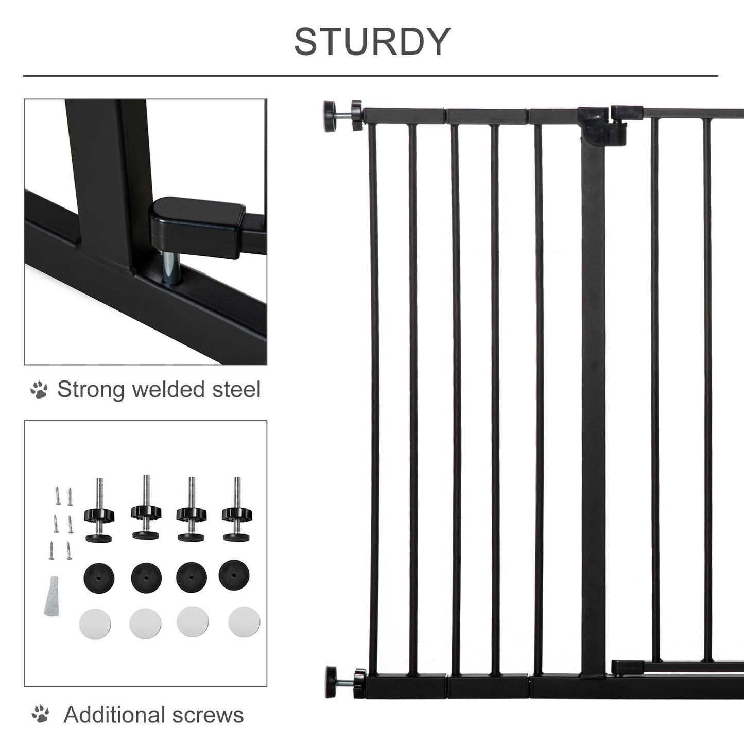 Dog Gate Pet Safety Gate Stair Barrier Auto Close Door Adjustable 76 - 107 cm, Black Wide