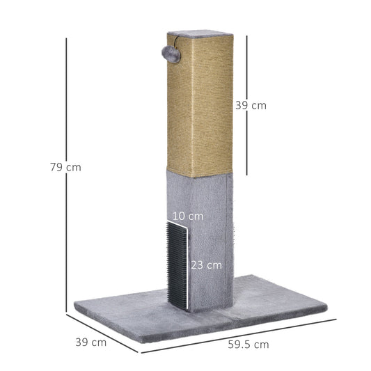 Cat Scratching Post, 79cm Tall Jute Scratcher Climber, Cat Tree Activity Center with Carpet Base, Dangling Ball, Grey w/ Ball Base