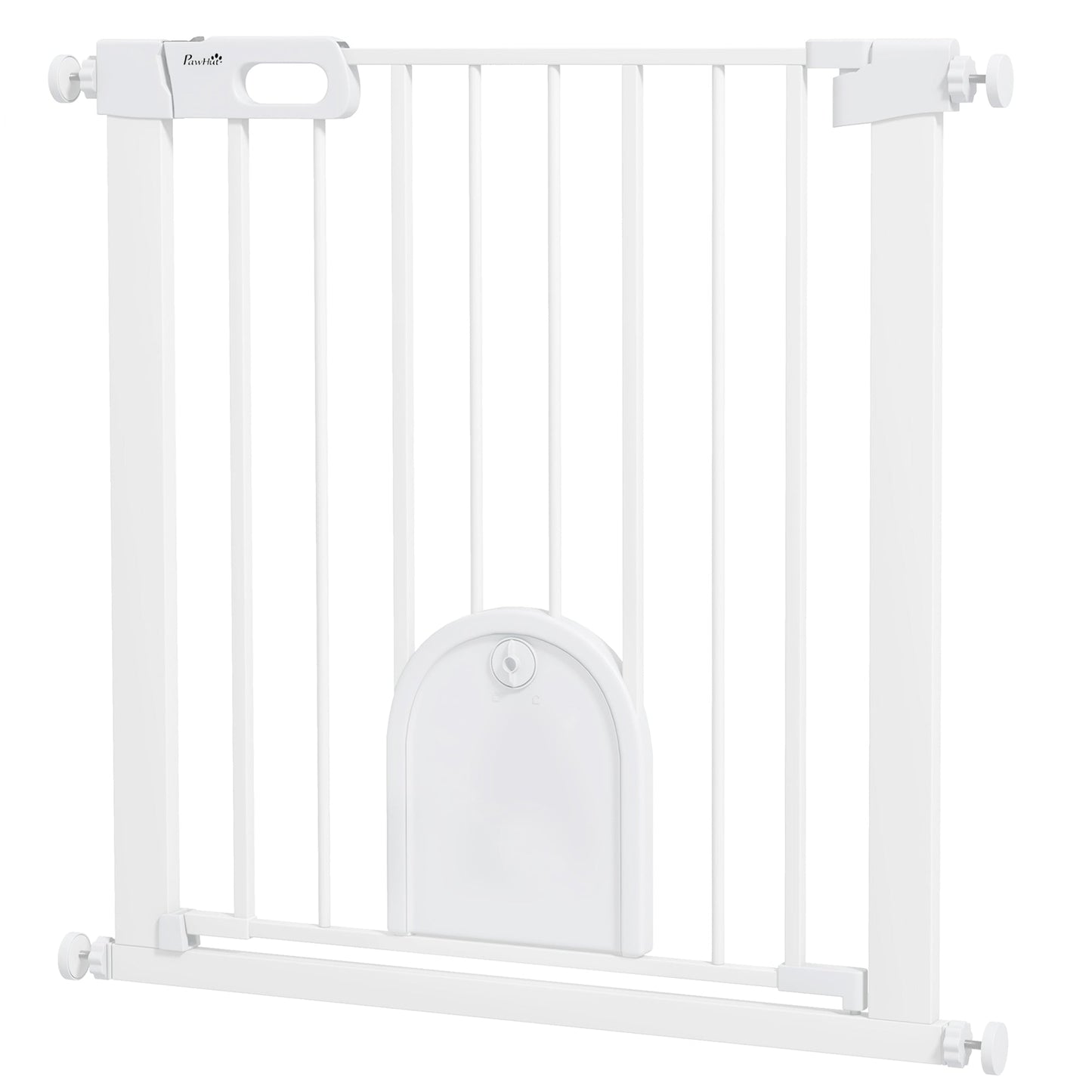 75-82cm Pet Safety Gate Pressure Fit Stair with Cat Flap Double Locking White