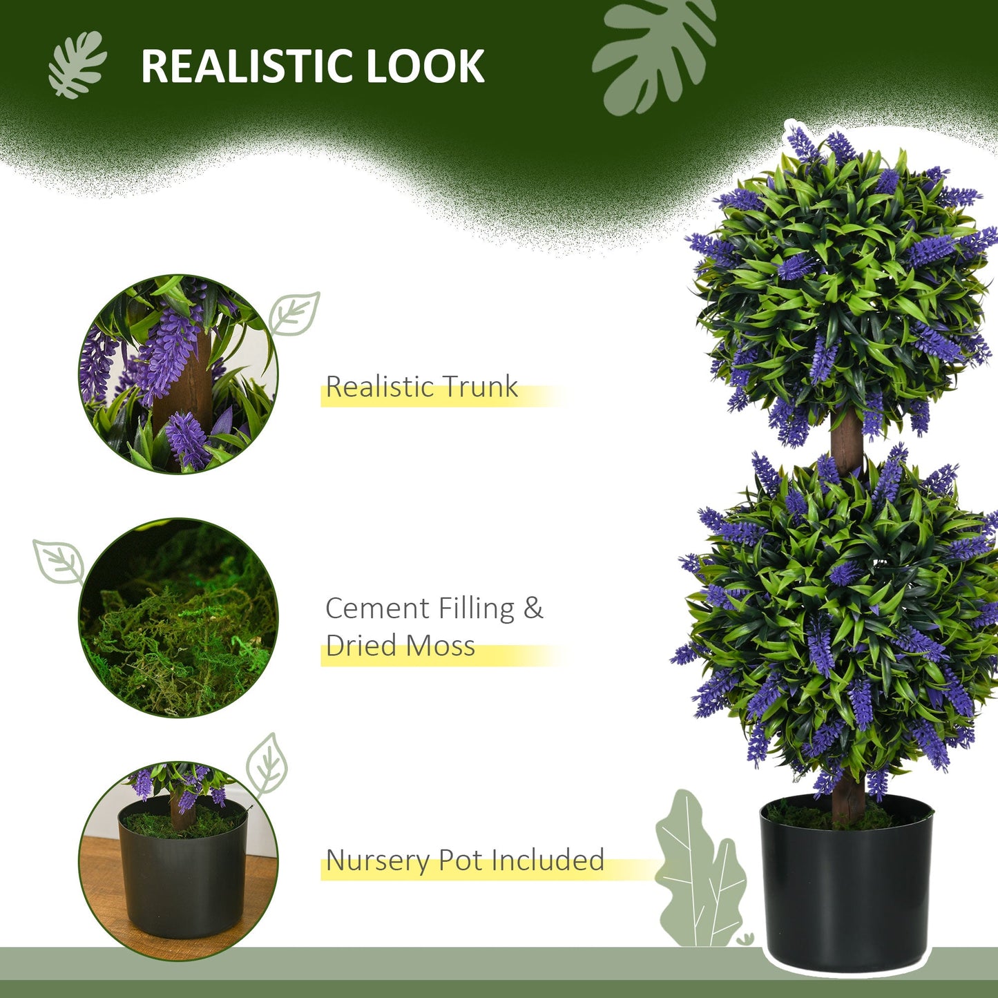 Set of 2 Artificial Plants Lavender Flowers Ball Trees with Pot for Home Indoor Outdoor Decor 70cm