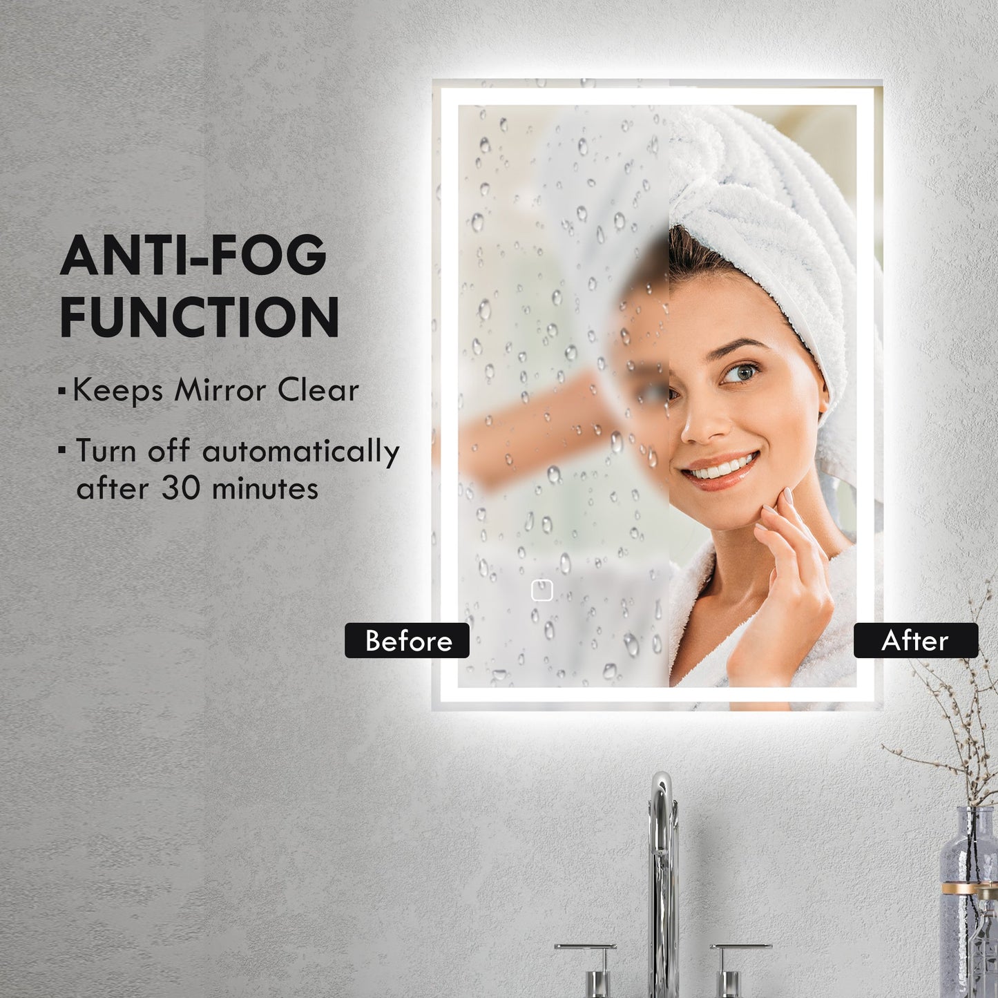 70 x 50cm LED Bathroom Mirror with Lights Dimmable Makeup Mirror Vanity Mirror with 3 Colour Smart Touch AntiFog