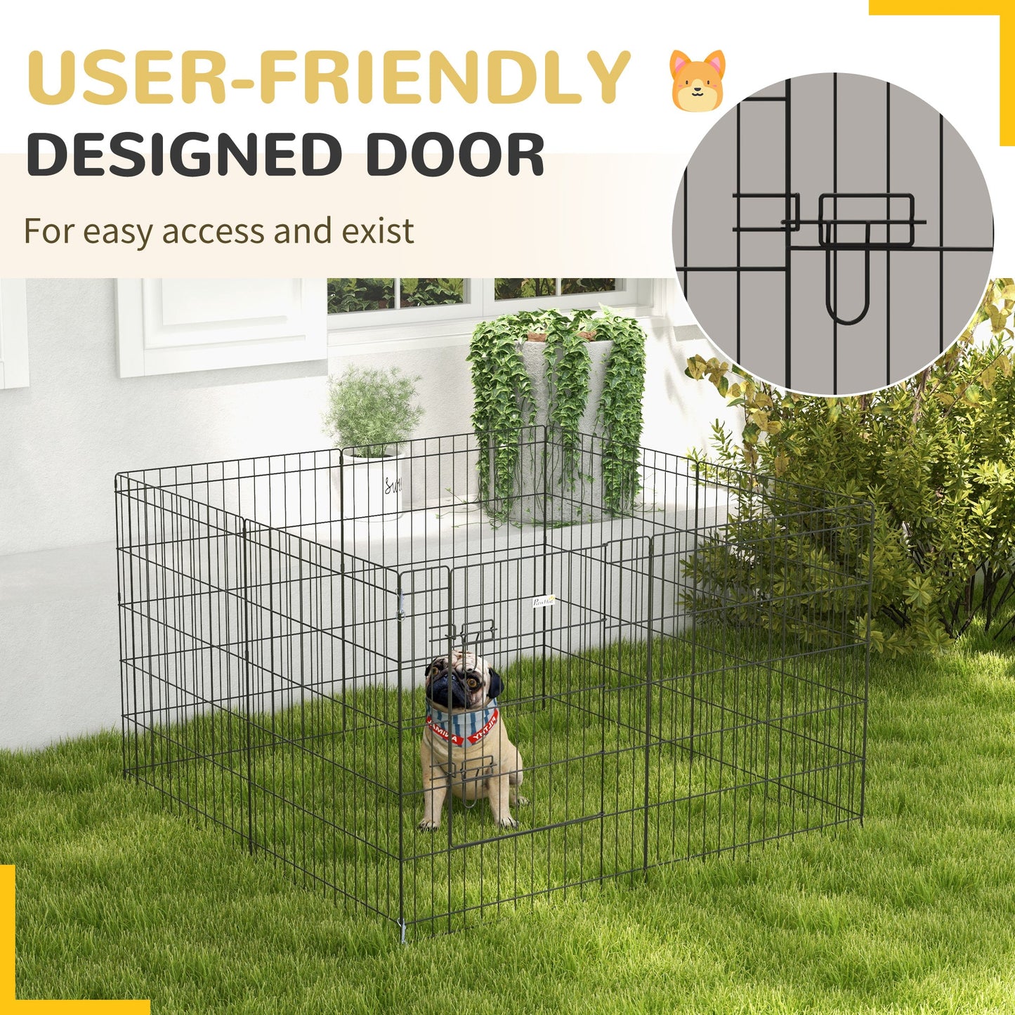 8 Panel DIY Dog Pen with Door for Dogs, Small Animals, Indoor/Outdoor Use, 76cm High