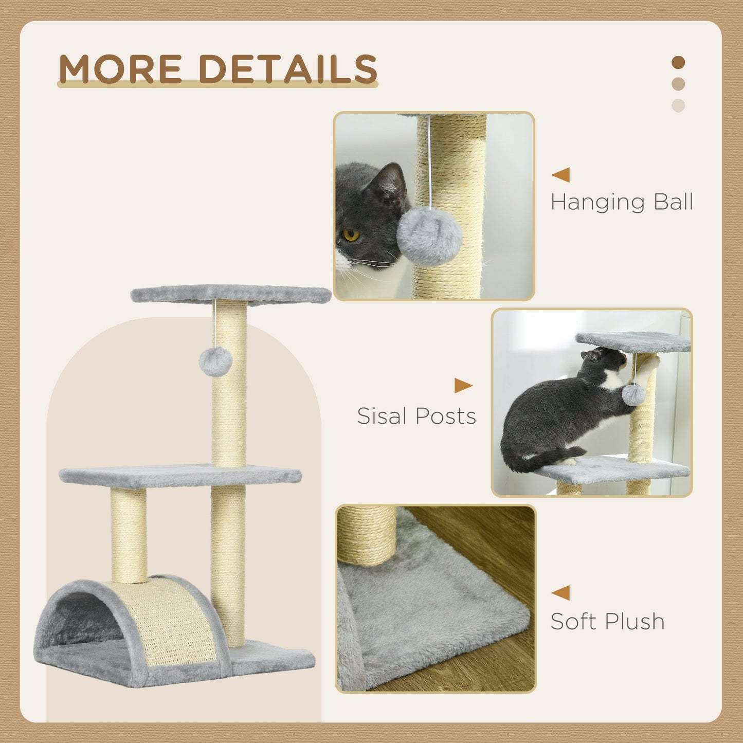 72cm Cat Tree with Scratching Post Pad for Indoor Cats Light Grey