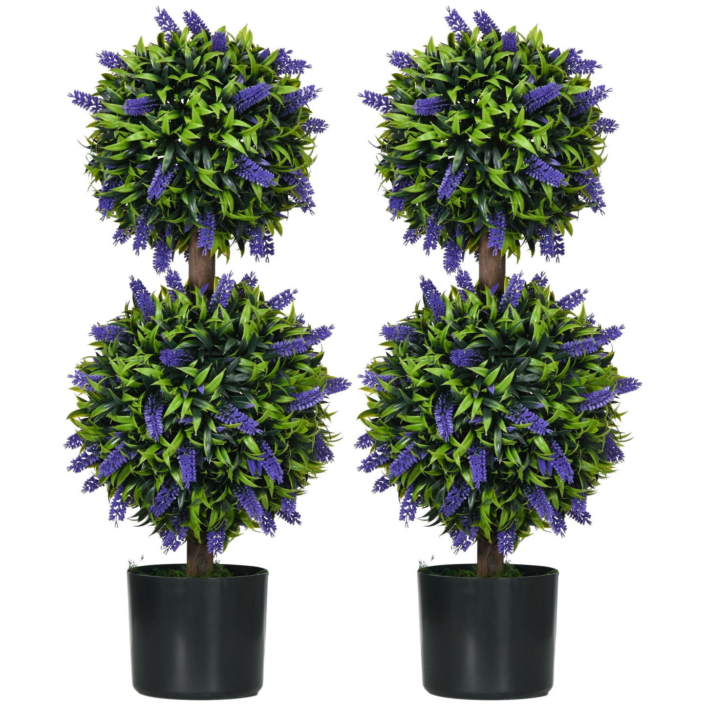 Set of 2 Artificial Plants Lavender Flowers Ball Trees with Pot for Home Indoor Outdoor Decor 70cm